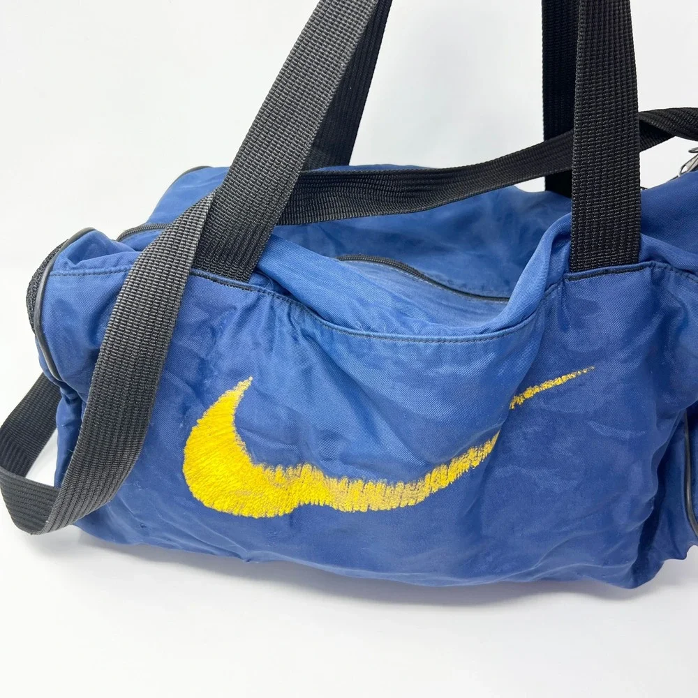 Vintage Nike Duffel Bag Blue Yellow Embroidered Swoosh 90s Gym Travel Bag Defect